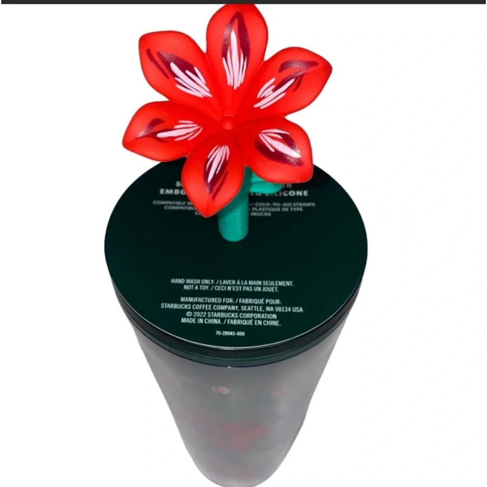 Starbucks Holiday 2022 Tumbler Poinsettia Flower Silicone Straw Topper